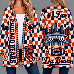 Chicago Bears Football Checkered Knitted Cardigan