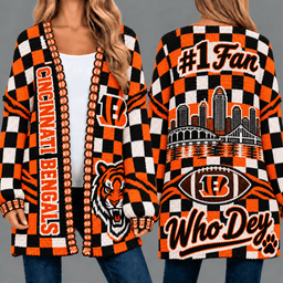 Cincinnati Bengals Football Checkered Knitted Cardigan