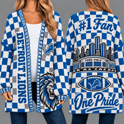Detroit Lions Football Checkered Knitted Cardigan