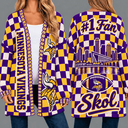 Minnesota Vikings Football Checkered Knitted Cardigan