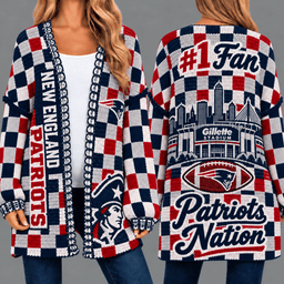New England Patriots Football Checkered Knitted Cardigan