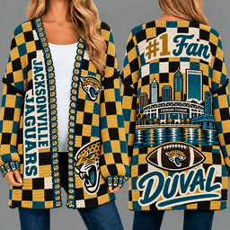 Jacksonville Jaguars Football Checkered Knitted Cardigan