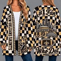 New Orleans Saints Football Checkered Knitted Cardigan