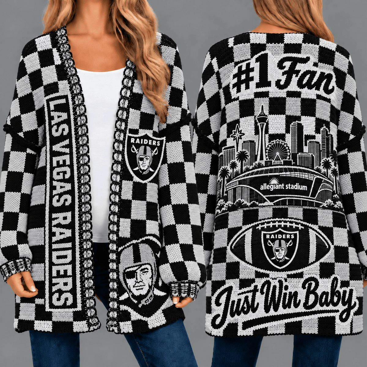 Las Vegas Raiders Football Checkered Knitted Cardigan