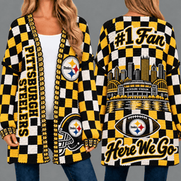 Pittsburgh Steelers Football Checkered Knitted Cardigan