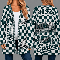 Philadelphia Eagles Football Checkered Knitted Cardigan