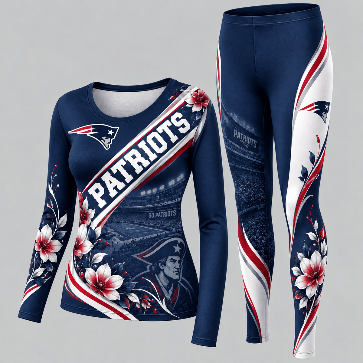 New England Patriots Football Team Women's Long Sleeve Shirt & Leggings Set