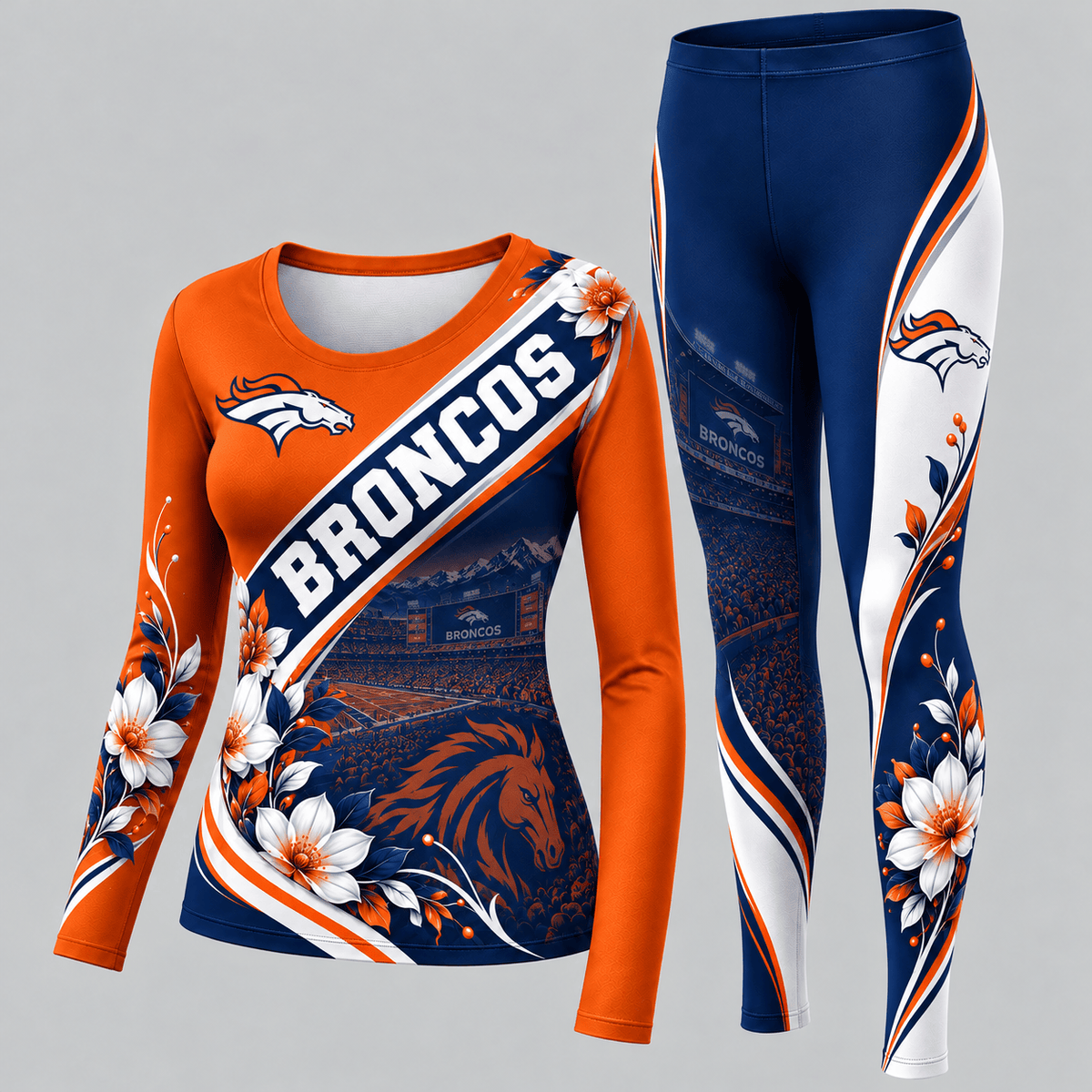 Denver Broncos Football Team Women's Long Sleeve Shirt & Leggings Set