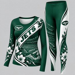 New York Jets Football Team Women's Long Sleeve Shirt & Leggings Set