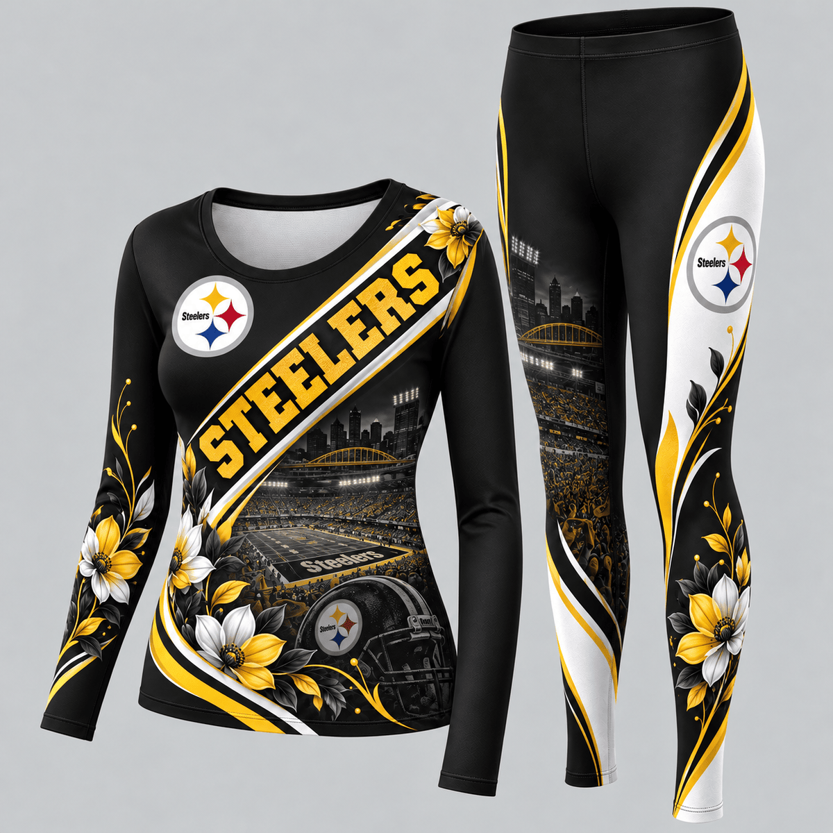 Pittsburgh Steelers Football Team Women's Long Sleeve Shirt & Leggings Set