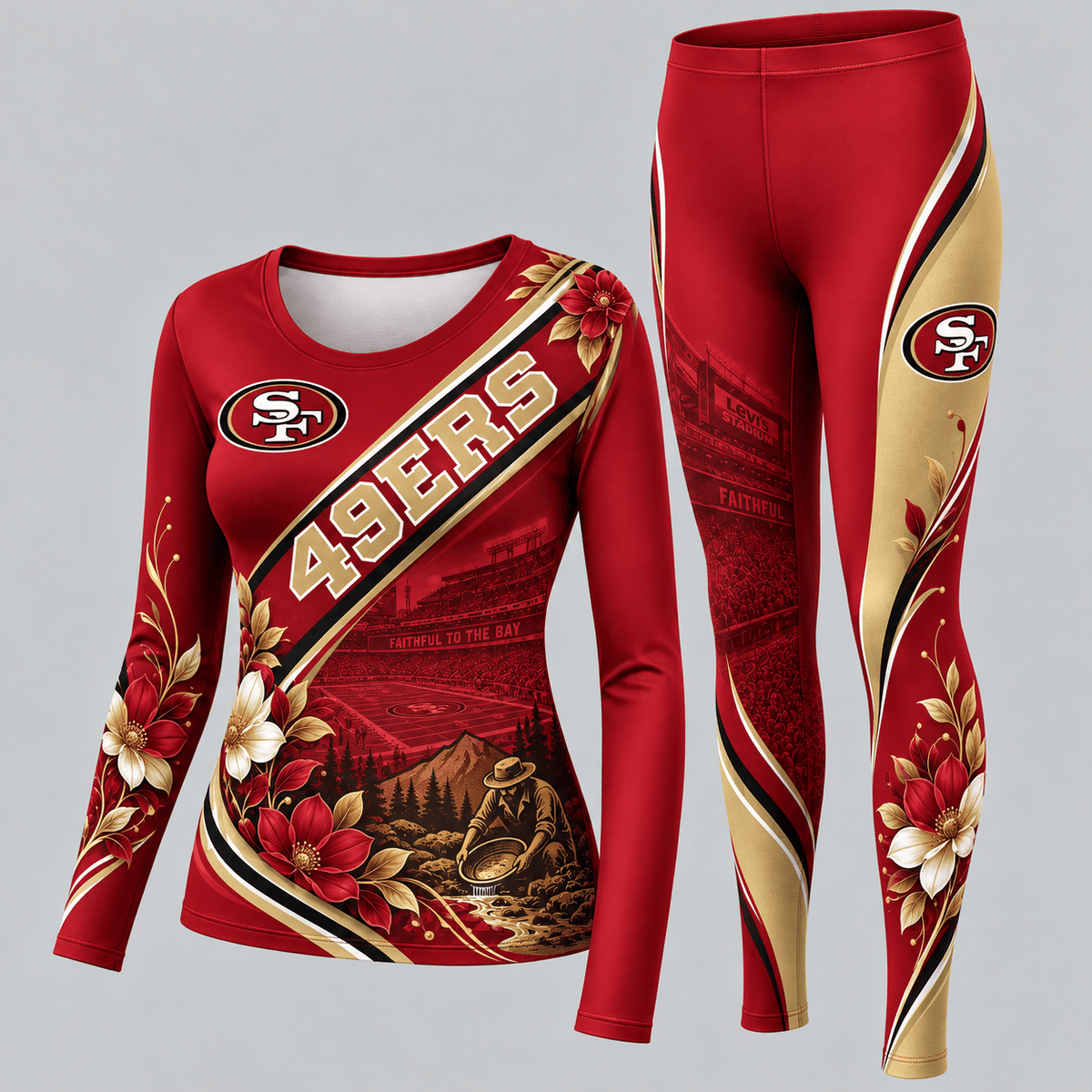 San Francisco 49ers Football Team Women's Long Sleeve Shirt & Leggings Set