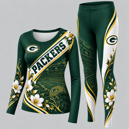 Green Bay Packers Football Team Women's Long Sleeve Shirt & Leggings Set