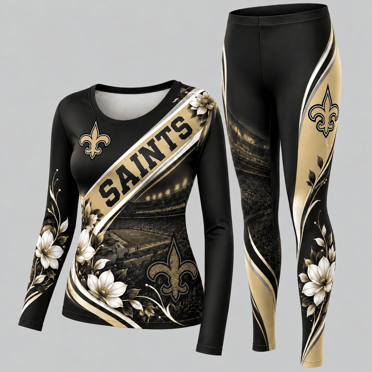 New Orleans Saints Football Team Women's Long Sleeve Shirt & Leggings Set