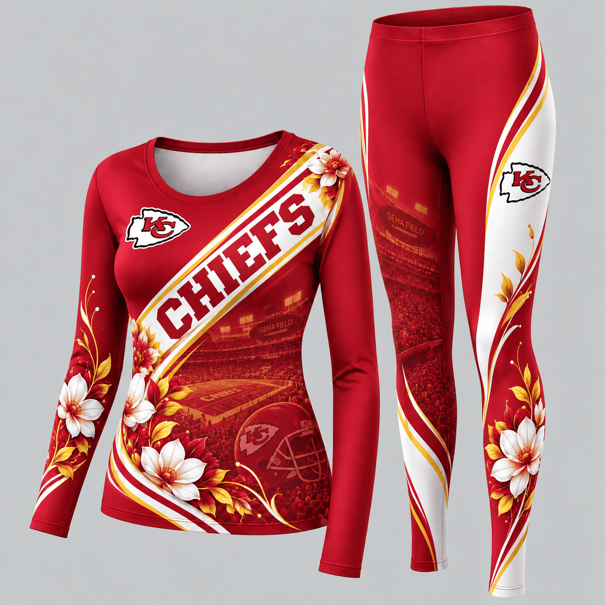 Kansas City Chiefs Football Team Women's Long Sleeve Shirt & Leggings Set