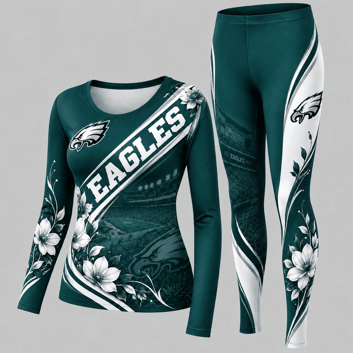 Philadelphia Eagles Football Team Women's Long Sleeve Shirt & Leggings Set