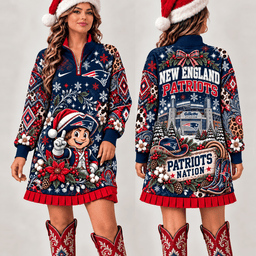 New England Patriots Christmas Western Boho Sweatshirt Dress