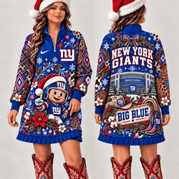 New York Giants Christmas Western Boho Sweatshirt Dress