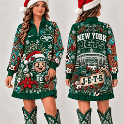 New York Jets Christmas Western Boho Sweatshirt Dress