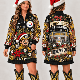 Pittsburgh Steelers Christmas Western Boho Sweatshirt Dress