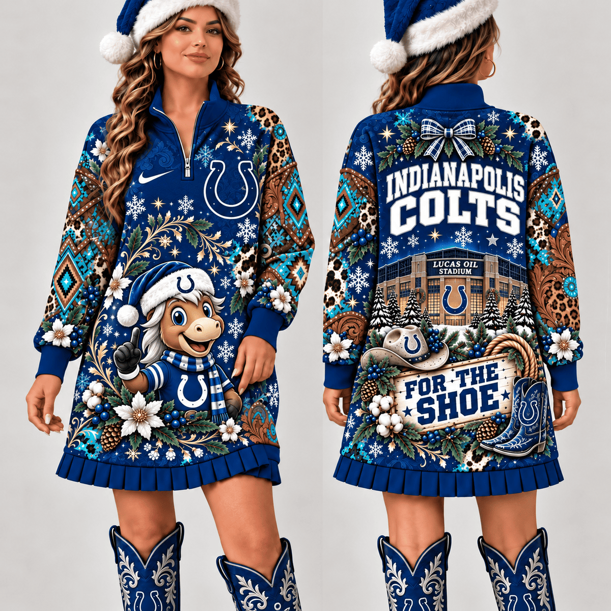 Indianapolis Colts Christmas Western Boho Sweatshirt Dress