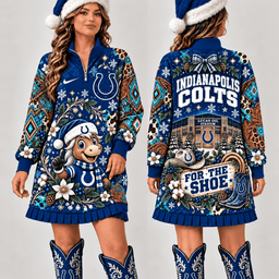 Indianapolis Colts Christmas Western Boho Sweatshirt Dress