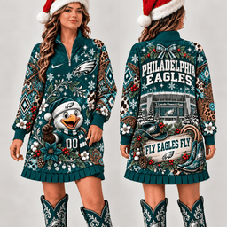 Philadelphia Eagles Christmas Western Boho Sweatshirt Dress