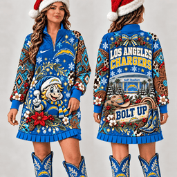 Los Angeles Chargers Christmas Western Boho Sweatshirt Dress