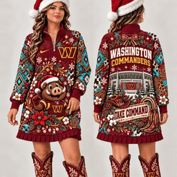 Washington Commanders Christmas Western Boho Sweatshirt Dress