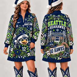 Seattle Seahawks Christmas Western Boho Sweatshirt Dress