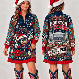 Houston Texans Christmas Western Boho Sweatshirt Dress