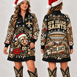 New Orleans Saints Christmas Western Boho Sweatshirt Dress