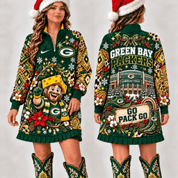 Green Bay Packers Christmas Western Boho Sweatshirt Dress