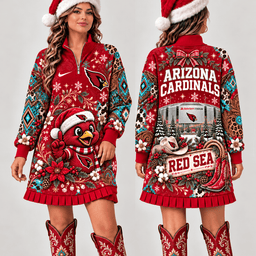 Arizona Cardinals Christmas Western Boho Sweatshirt Dress