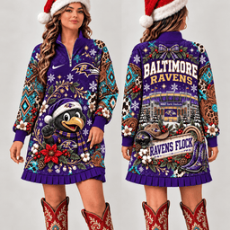 Baltimore Ravens Christmas Western Boho Sweatshirt Dress