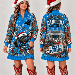 Carolina Panthers Christmas Western Boho Sweatshirt Dress