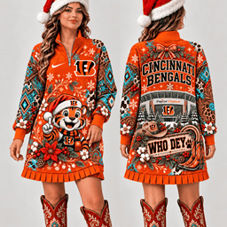 Cincinnati Bengals Christmas Western Boho Sweatshirt Dress