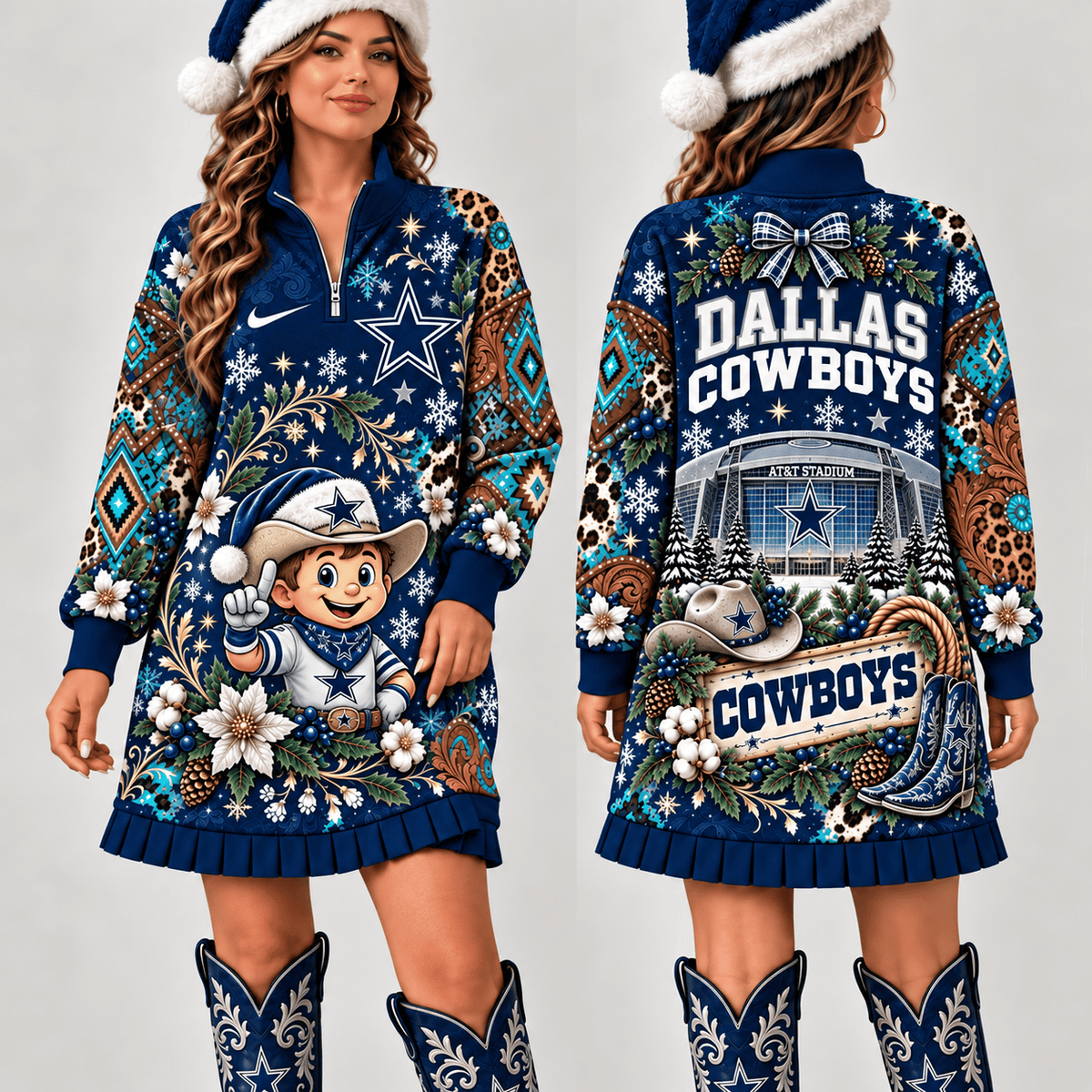 Dallas Cowboys Christmas Western Boho Sweatshirt Dress