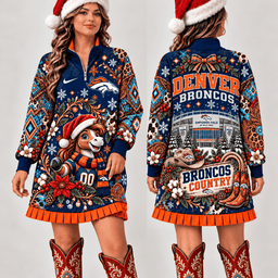 Denver Broncos Christmas Western Boho Sweatshirt Dress