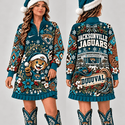 Jacksonville Jaguars Christmas Western Boho Sweatshirt Dress