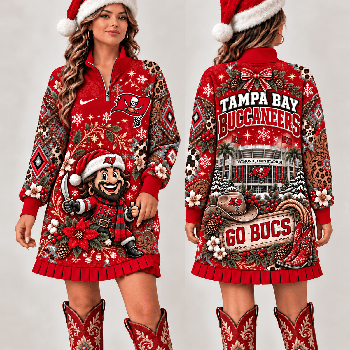 Tampa Bay Buccaneers Christmas Western Boho Sweatshirt Dress