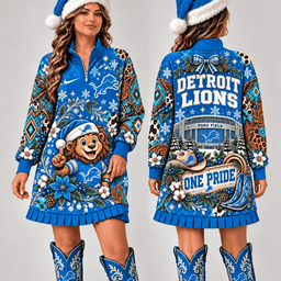Detroit Lions Christmas Western Boho Sweatshirt Dress