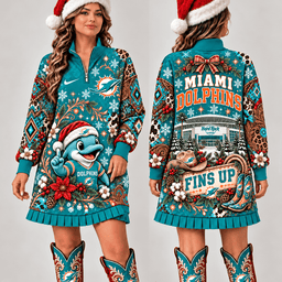 Miami Dolphins Christmas Western Boho Sweatshirt Dress