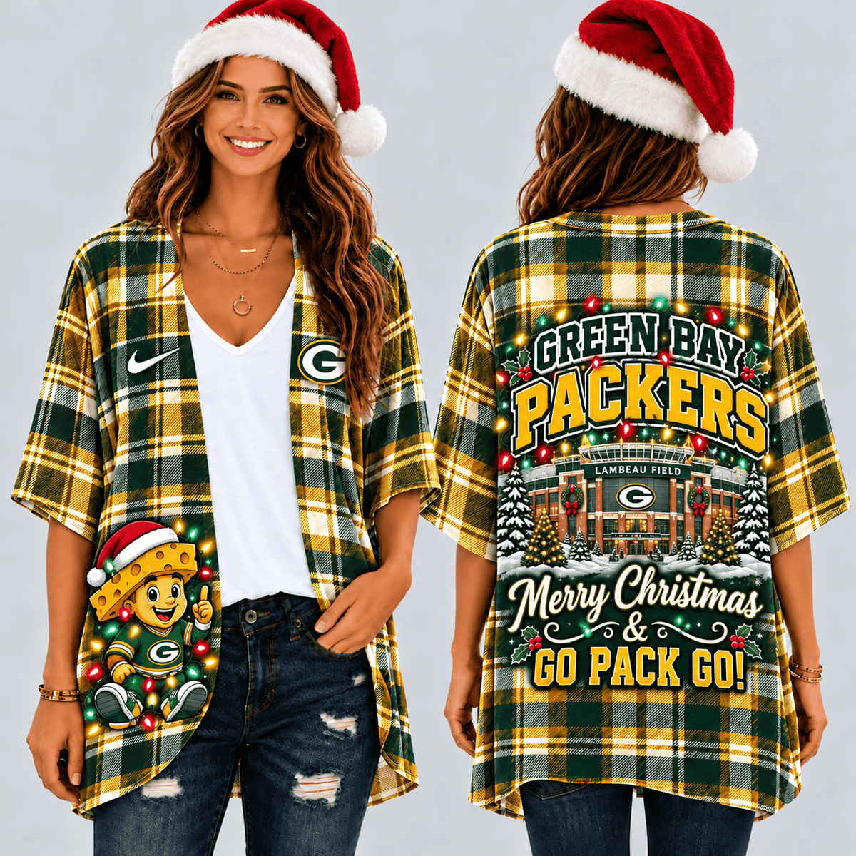 Green Bay Packers Christmas Women Kimono Cadigan