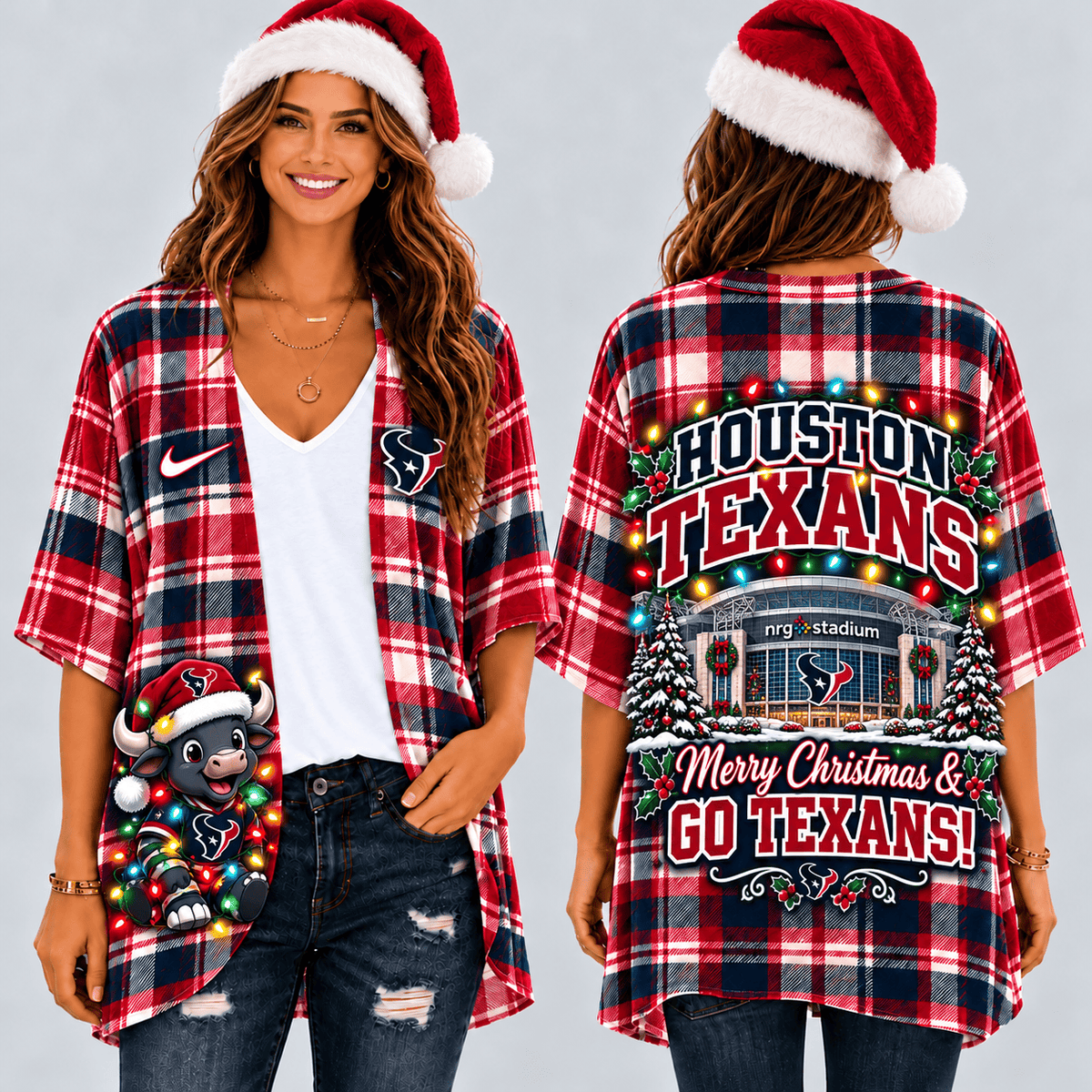 Houston Texans Christmas Women Kimono Cadigan