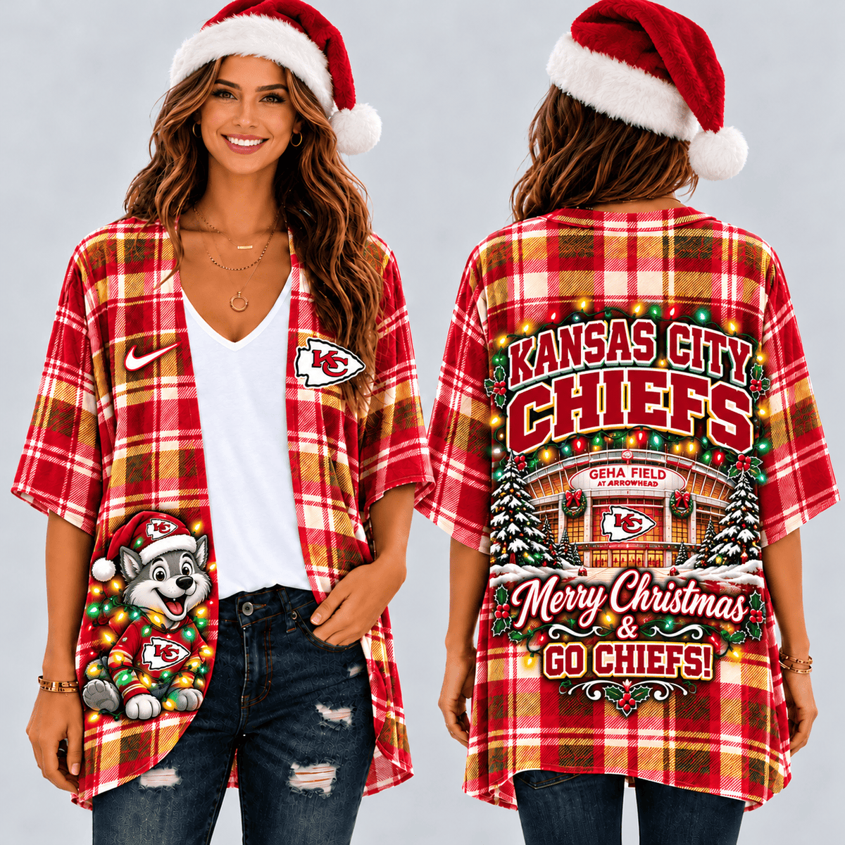 Kansas City Chiefs Christmas Women Kimono Cadigan