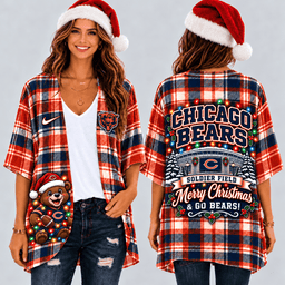 Chicago Bears Christmas Women Kimono Cadigan