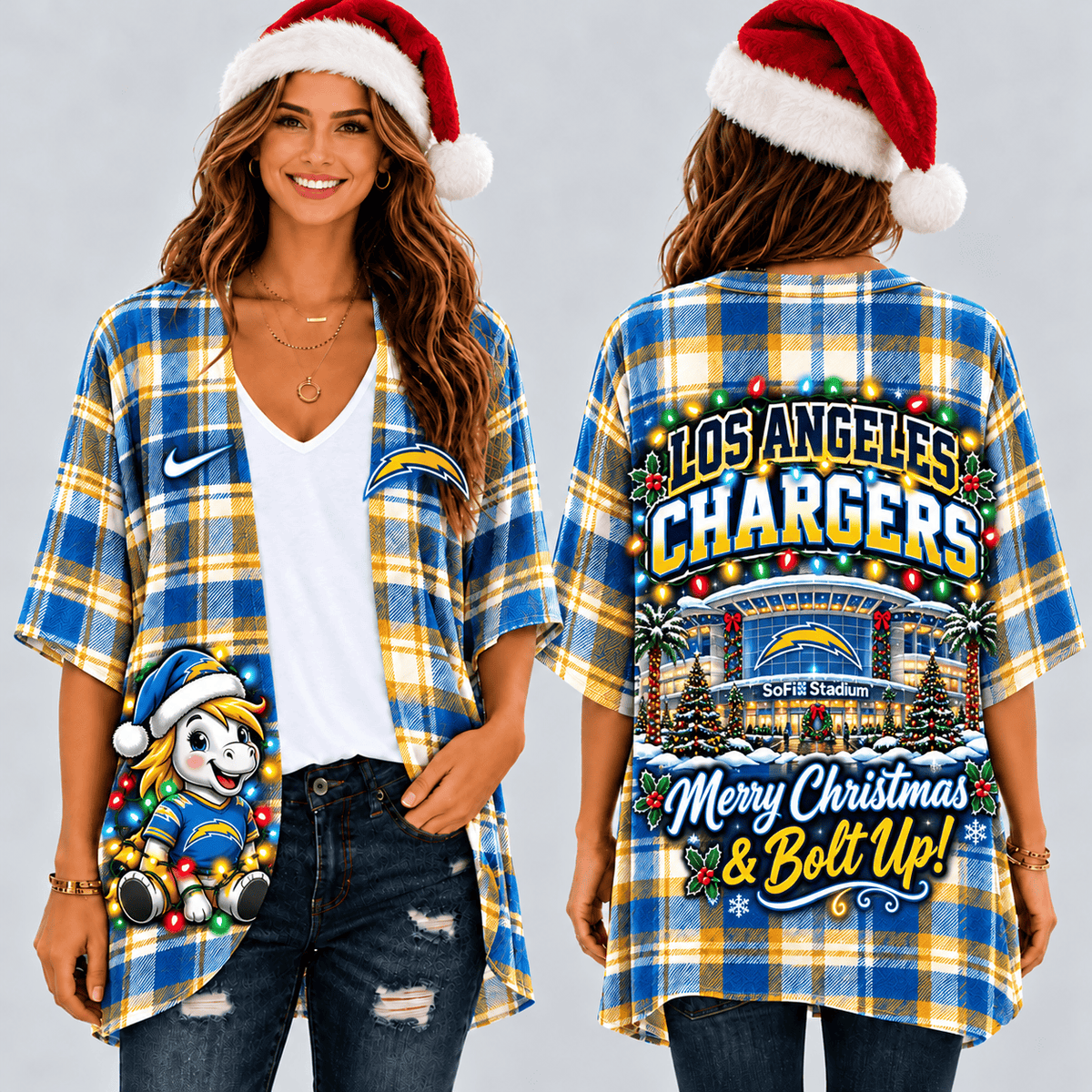 Los Angeles Chargers Christmas Women Kimono Cadigan