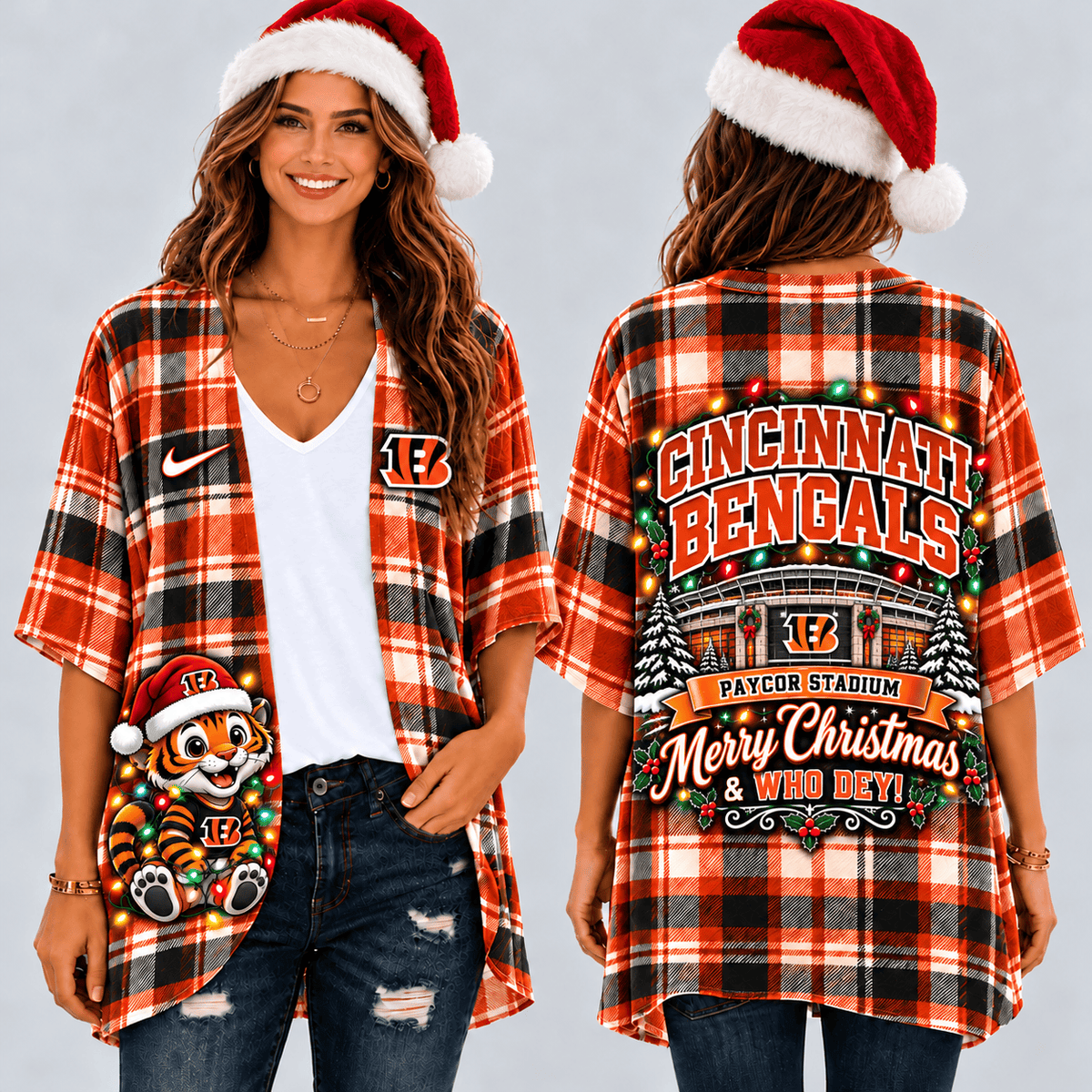 Cincinnati Bengals Christmas Women Kimono Cadigan