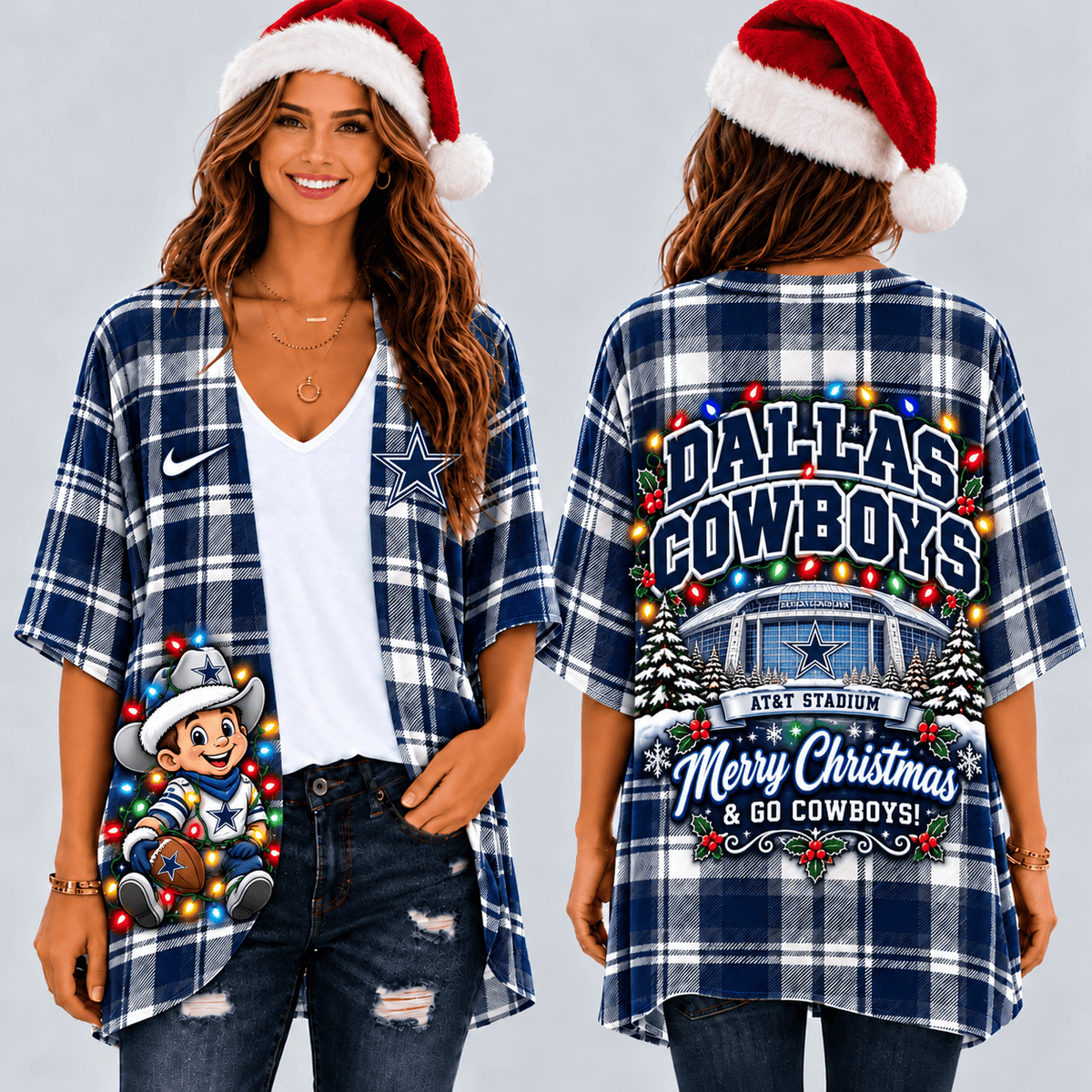 Dallas Cowboys Christmas Women Kimono Cadigan
