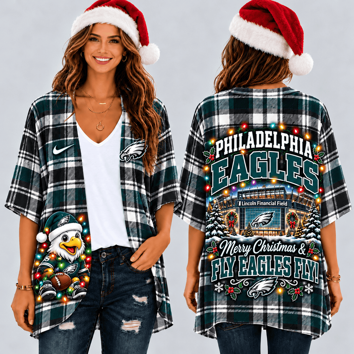 Philadelphia Eagles Christmas Women Kimono Cadigan
